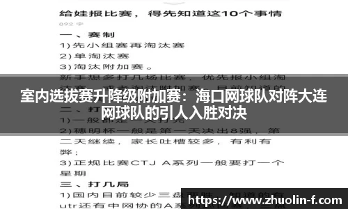 室内选拔赛升降级附加赛：海口网球队对阵大连网球队的引人入胜对决